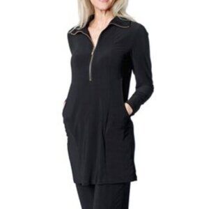 New Marallis Black Collared Long Sleeve Stretch Tunic Top Size XL bin 1C